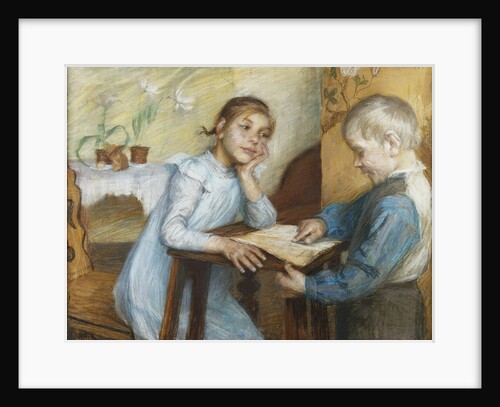 An Interior with a Boy Reading to a Girl by Maria Wiik