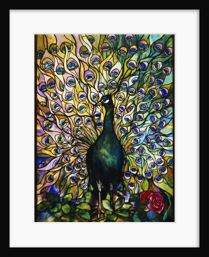 Tiffany Studios 'Peacock' leaded glass domestic window by Anonymous