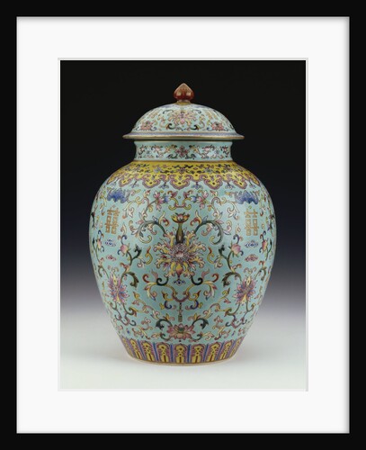 A famille rose turquoise-ground vase and cover by Anonymous