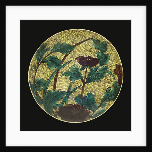 A large Ao-De Ko-Kutani dish depicting a peony by Anonymous