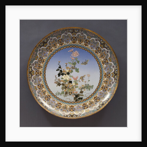 Meiji Period large cloisonne enamel charger with flowers by Anonymous