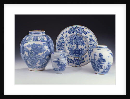 A selection of Frankfurt blue and white ceramics in a Chinese style, circa 1680-1690 by Anonymous
