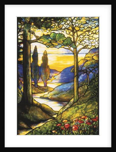 Tiffany Studios leaded glass scenic window by Anonymous