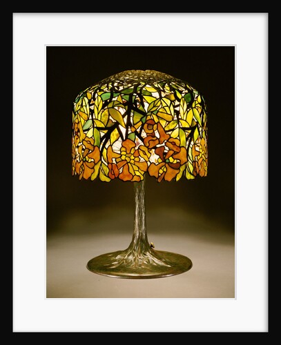 Tiffany Studios 'Trumpet Creeper' leaded glass and bronze table lamp by Anonymous