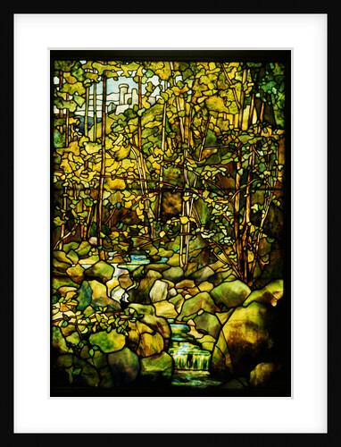 Tiffany Studios leaded glass window of a woodland scene by Anonymous