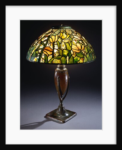 Tiffany Studios 'Tulip' leaded glass and bronze table lamp by Anonymous