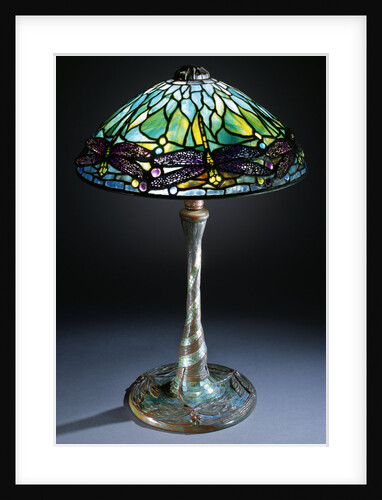 Tiffany Studios 'Jeweled Dragonfly' leaded glass, bronze and mosaic glass table lamp by Anonymous