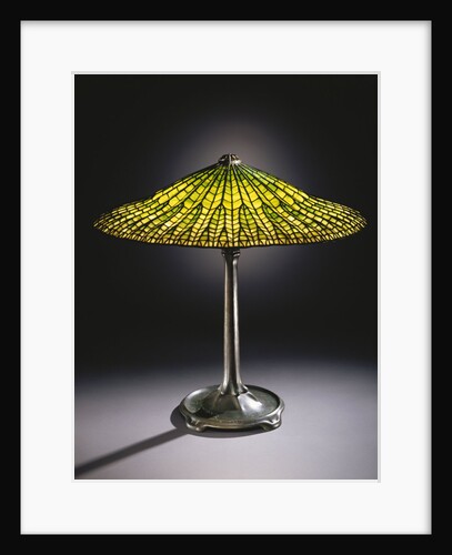 Tiffany Studios 'Lotus' leaded glass and bronze table lamp by Anonymous