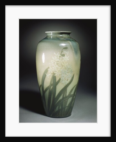 An earthenware vase depicting hyacinths and leafage in shades of ivory and green by Anonymous