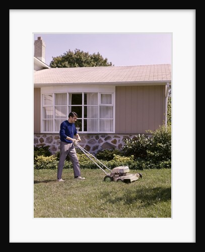1960s Lawnmower Cutting Grass Yard Work Man by Anonymous