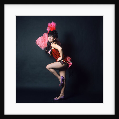 1960s Woman In American 1890s 1900s Wild West Saloon Showgirl Style Costume With Pink Ostrich Feather Fan Looking At Camera by Anonymous