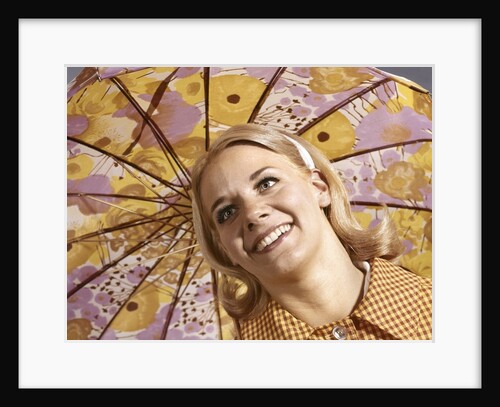 1960s Smiling Blond Woman Portrait Head Shoulders Under Umbrella by Anonymous