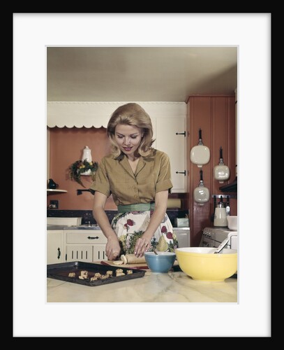 1960s Woman Kitchen Baking Cookies Apron Mixing Bowl by Anonymous