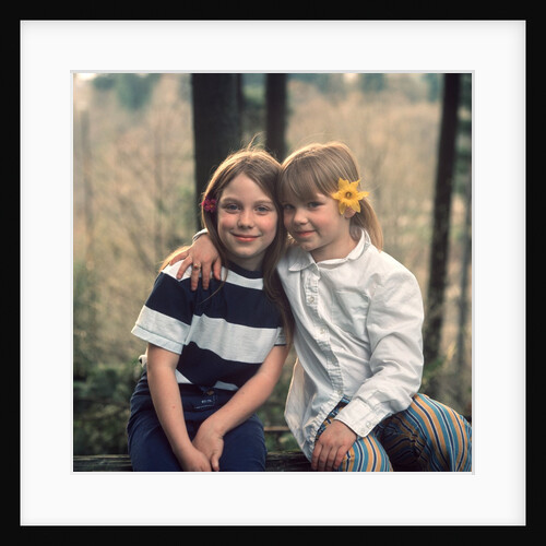 two Young Girls With Flowers In Their Hair Sitting Outside Retro 1970 1970s by Anonymous