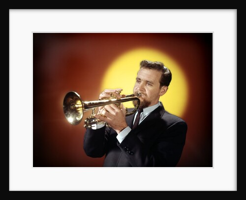 1950s 1960s Bearded Man Playing Trumpet by Anonymous