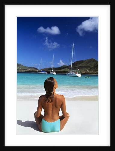 1990s Topless Suntanned Woman Sitting On White Sand Beach Carriacou West Indies by Anonymous