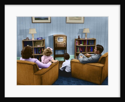 1940s 1950s Family Watching Television In Living Room by Anonymous
