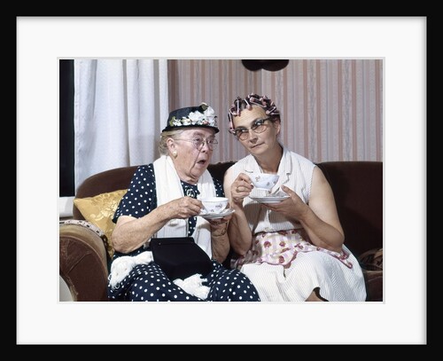 1950s Two Elderly Drinking Tea Gossiping Hair In Curlers by Anonymous