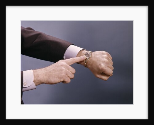 1960s Man Hand Pointing At Wrist Watch Time by Anonymous