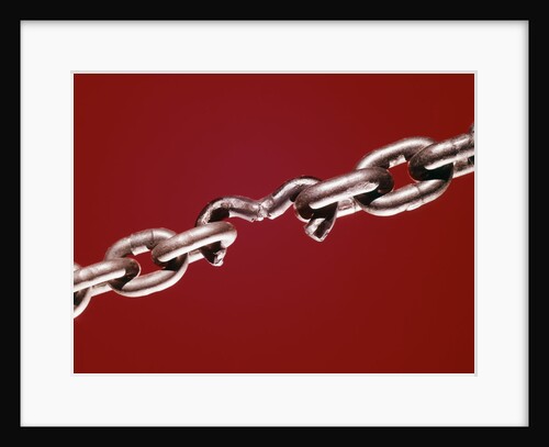 broken Chain With Weak Link On Red Background by Anonymous