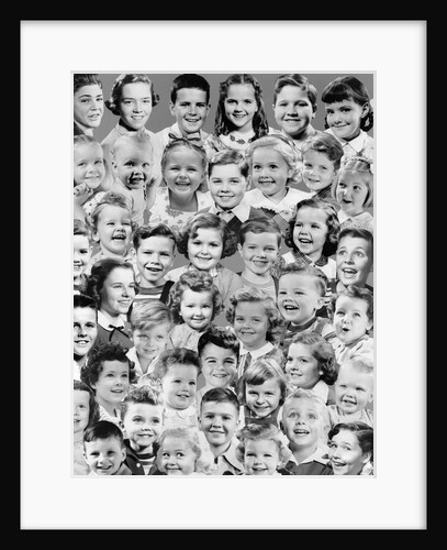 1950s Collage Montage Smiling Boy And Girl Many Head Portraits Studio by Anonymous