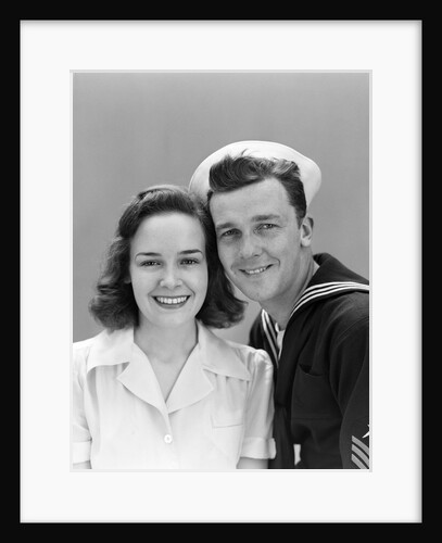 1940s Couple Portrait Navy Man Woman Smile by Anonymous