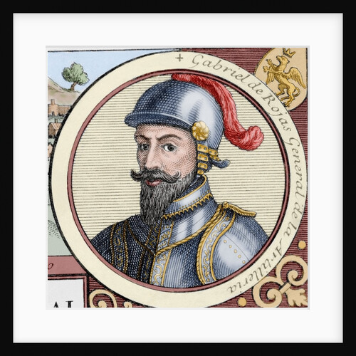 Gabriel de Rojas Cordova (c.1480-1549). Spanish conqueror. Colored engraving by Anonymous