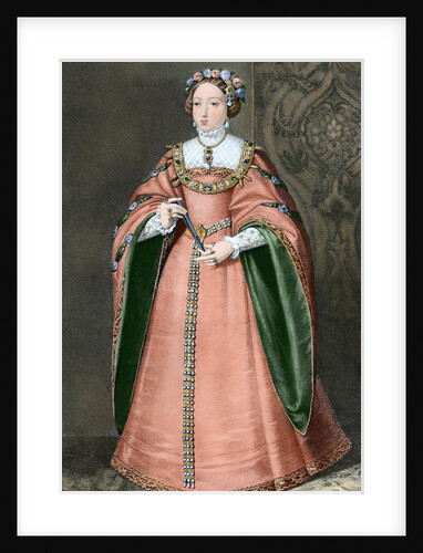 Maria Manuela of Portugal (1527-1545). Colored engraving by Anonymous