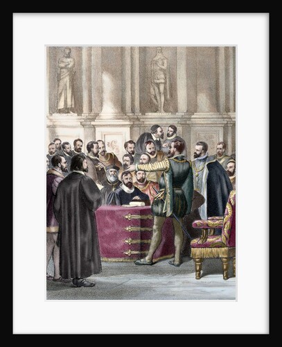 The Diet of Worms, 1521. The Emperor Charles V presiding. Colored engraving by Anonymous