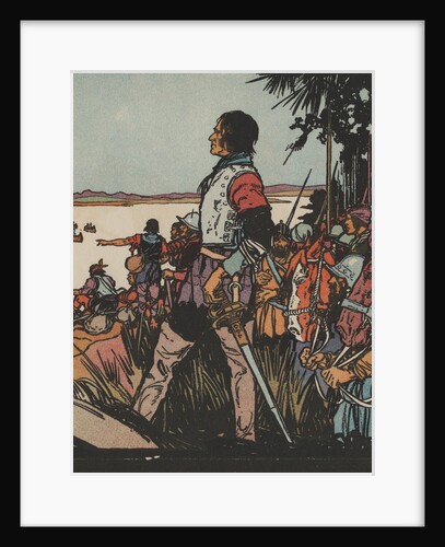 Spanish explorer and conquistador Hernando de Soto standing on shore by Anonymous