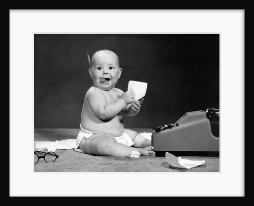 1960s Eager Baby Accountant Working At Adding Machine by Anonymous