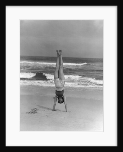 1930s Woman Doing Handstand On Beach Upside Down Exercise by Anonymous