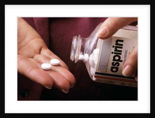 1990s Female Hand Taking Two Aspirin Tablets From Bottle by Anonymous