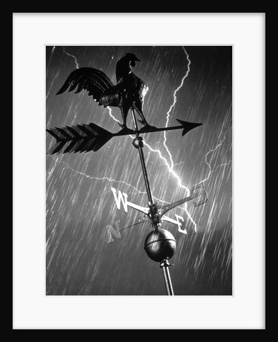 rooster Weathervane In Rain And Lightning Storm by Anonymous