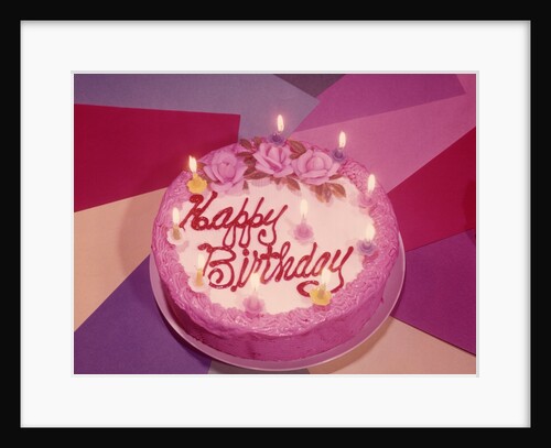 1960s Birthday Cake With Ten Candles Lit by Anonymous