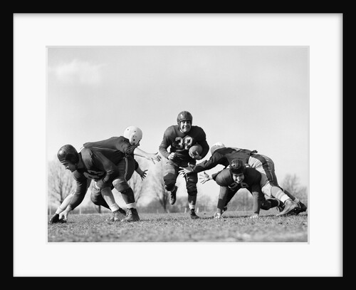 1940s 1950s Five Young Men Wearing Leather Helmets And Uniforms Playing Football by Anonymous