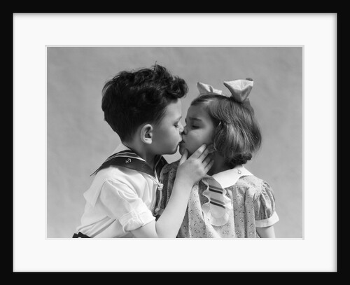 1930s Two Children Young Boy And Girl Kissing by Anonymous