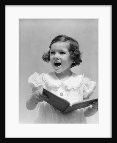 1930s Little Brunette Girl Singing Holding Songbook by Anonymous