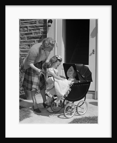 1940s Mother And Daughter With Doll In Stroller by Anonymous