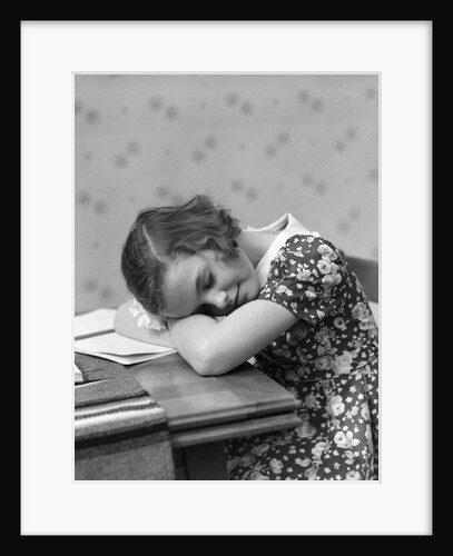 1930s Teenage Girl Sleeping Head Resting On Table Desk While Studying by Anonymous