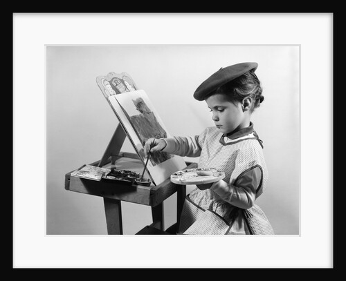1960s Little Girl Artist Sitting At Easel Painting by Anonymous