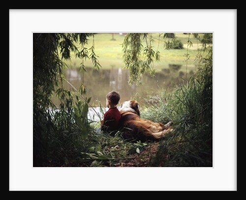 1960s 1970s Boy Fishing With His Dog By His Side by Anonymous