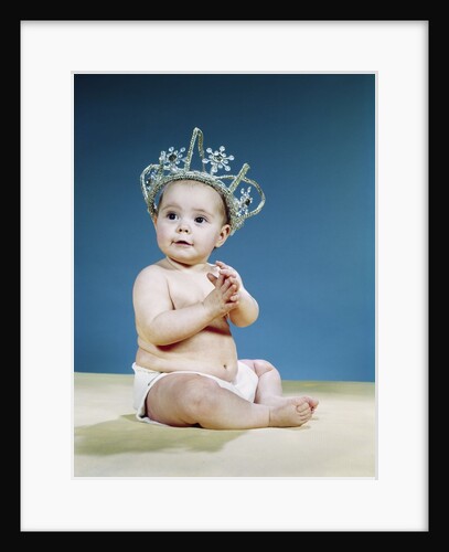 1960s Smiling Baby Wearing Rhinestone Queens Crown Or Princess Tiara by Anonymous