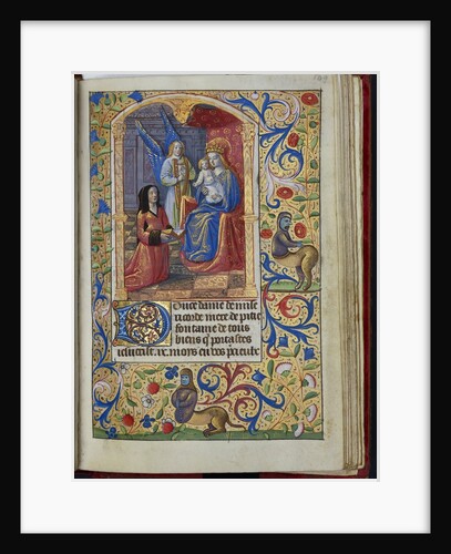 Virgin enthroned holding the child, an angel beside her from a French book of hours by Anonymous