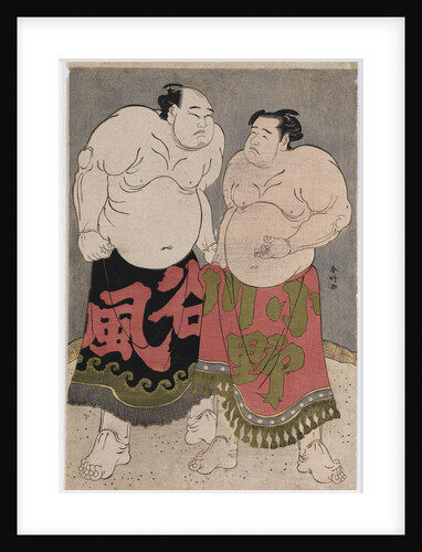 Full-length portraits of the wrestlers Onogawa Kisaburo, on the right and Tanizake Kajinosuke on the left by Katsukawa Shunko