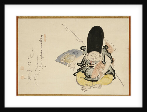 Ebisu dancing with a poem by Hakuin Ekaku