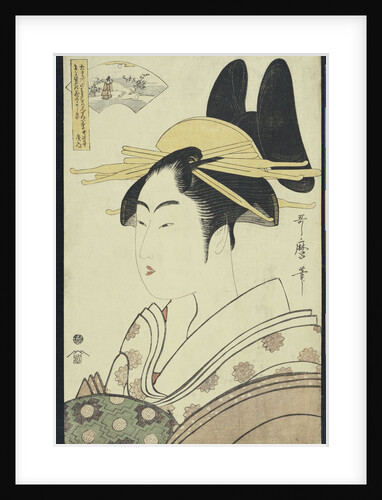An okubi-e portrait of a Courtesan representing the Hagi or Noji River by Kitagawa Utamaro