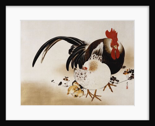 Cockerel, Hen and Chicks by Shibata Zeshin