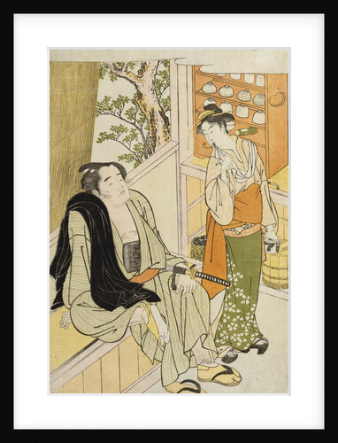 A scene in a teahouse of the wrestler Onogawa conversing with the waitress attributed to Katsukawa Shun'ei by Anonymous