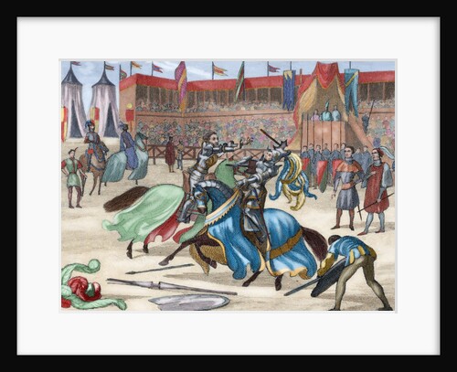 Medieval tournament. Colored engraving. 19th century by Anonymous